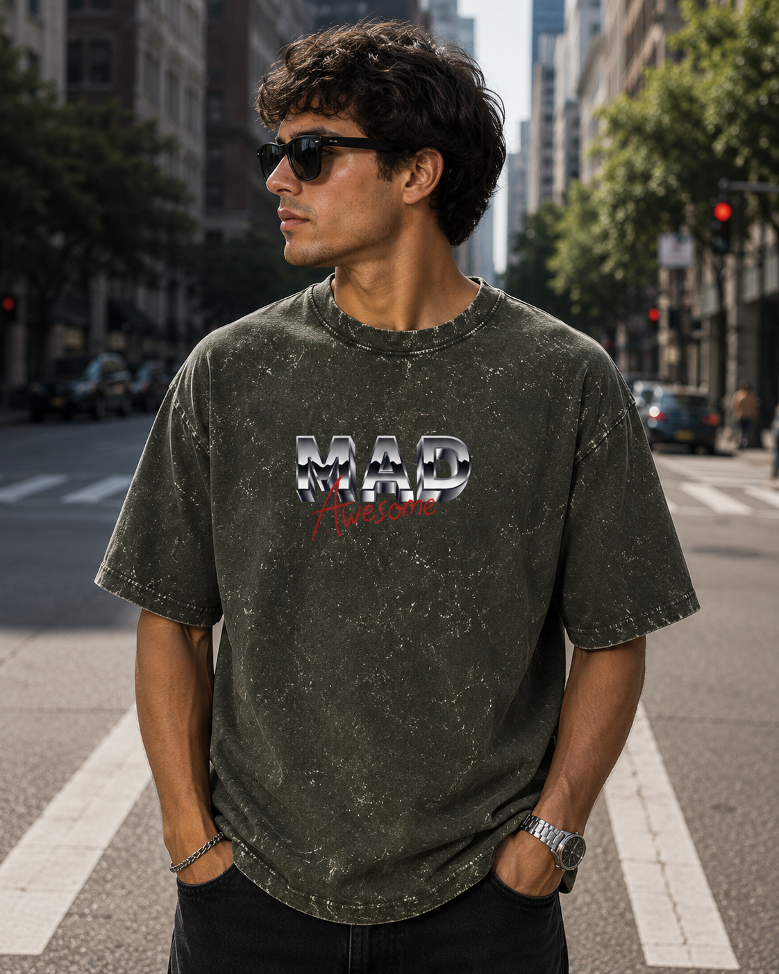 Mad Awesome Unisex Acid Washed Oversized Tee