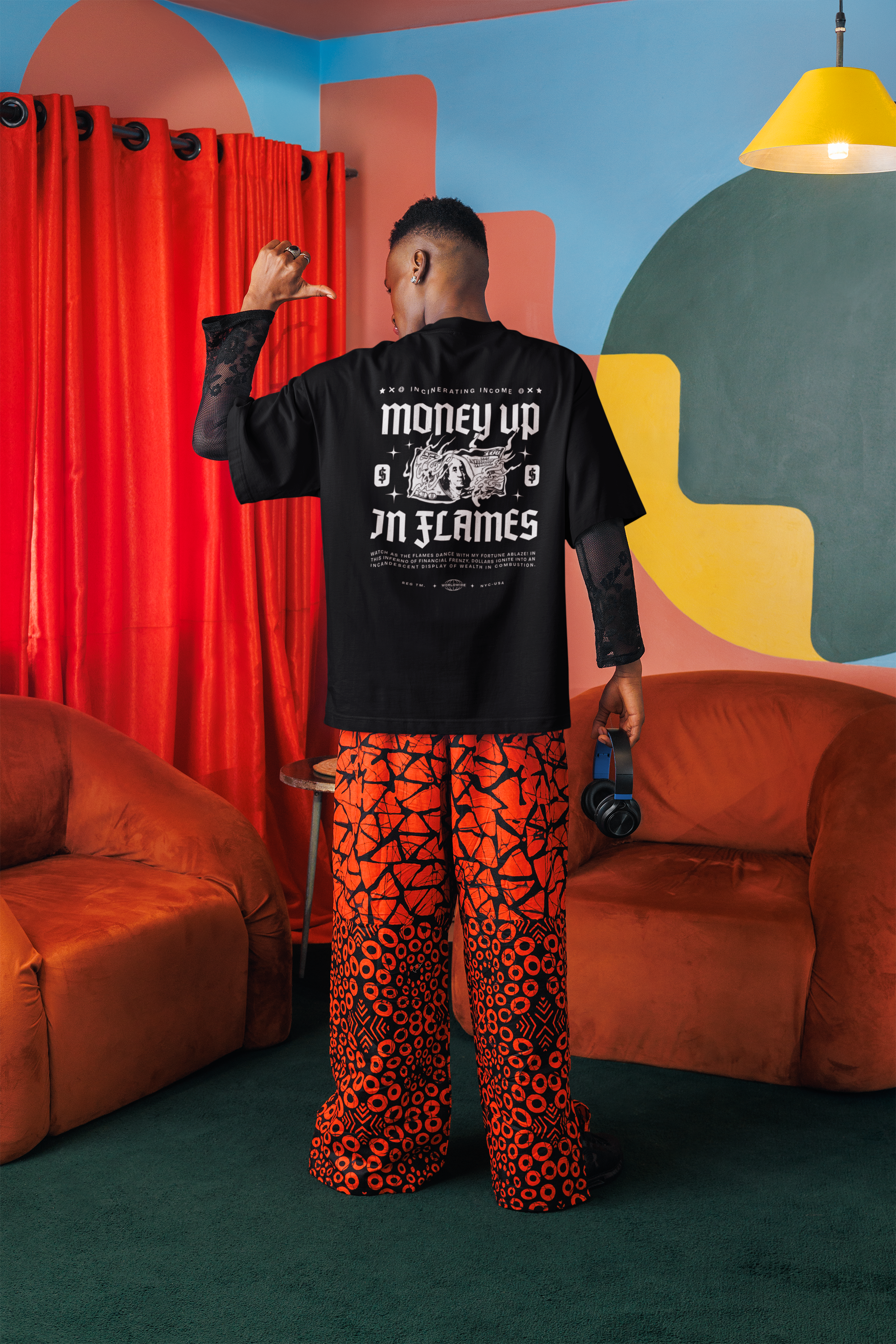 Money Up In Flames Unisex Terry Oversized Tee