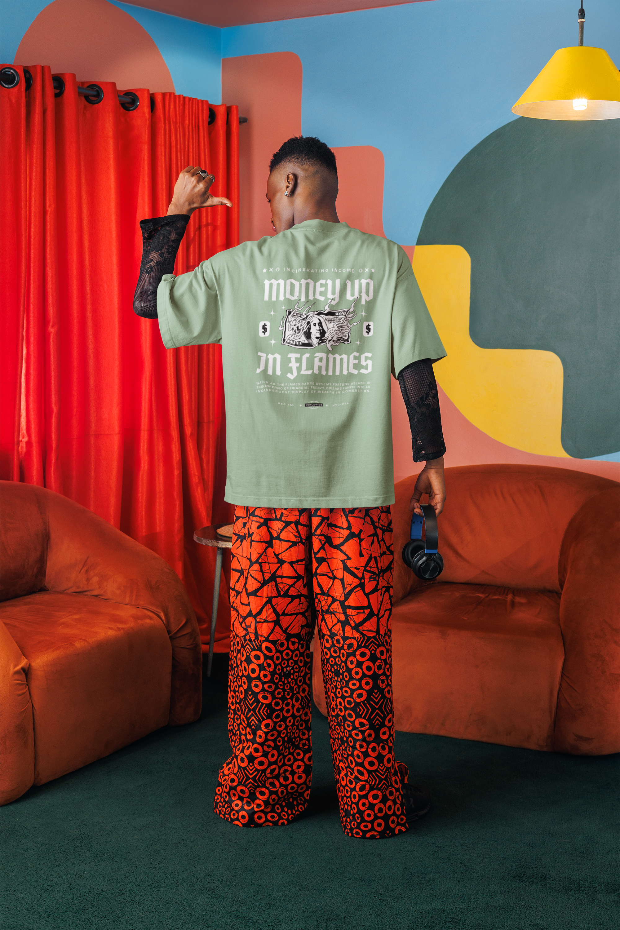 Money Up In Flames Unisex Terry Oversized Tee