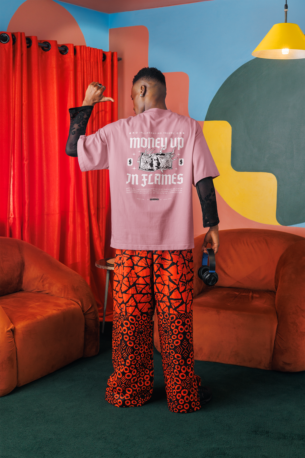 Money Up In Flames Unisex Terry Oversized Tee