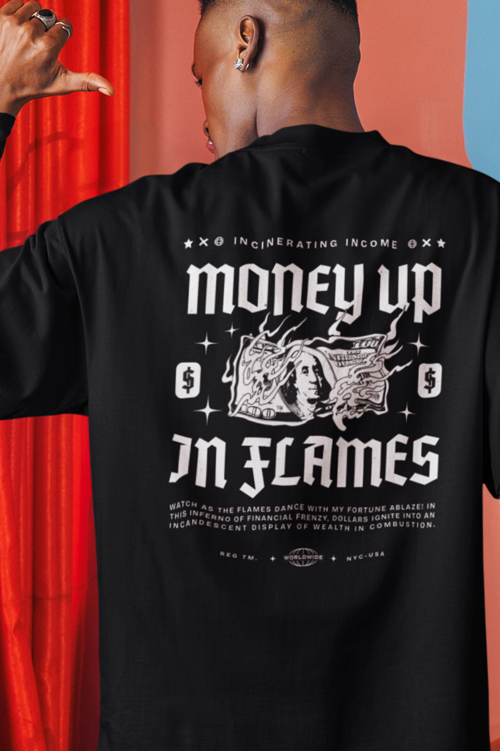 Money Up In Flames Unisex Terry Oversized Tee