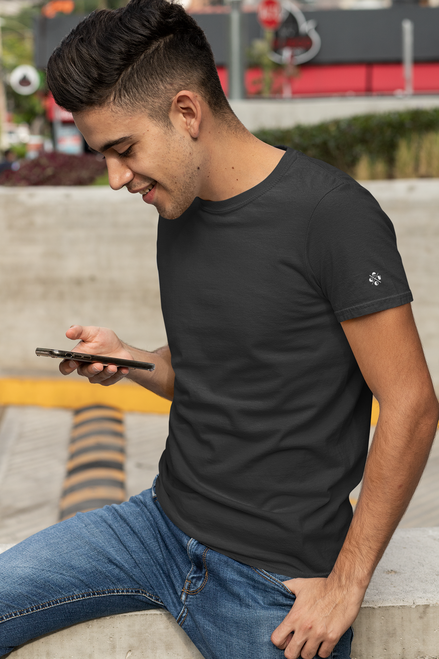 Black and Grey Plain Unisex Classic Crew T-Shirt
