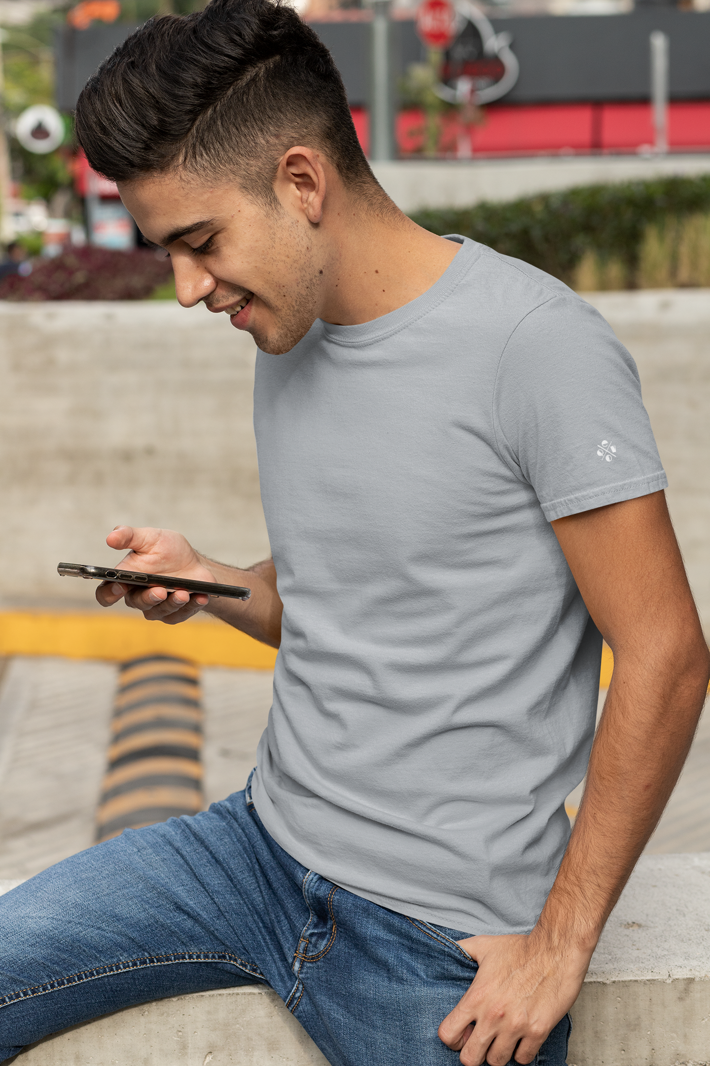 Black and Grey Plain Unisex Classic Crew T-Shirt