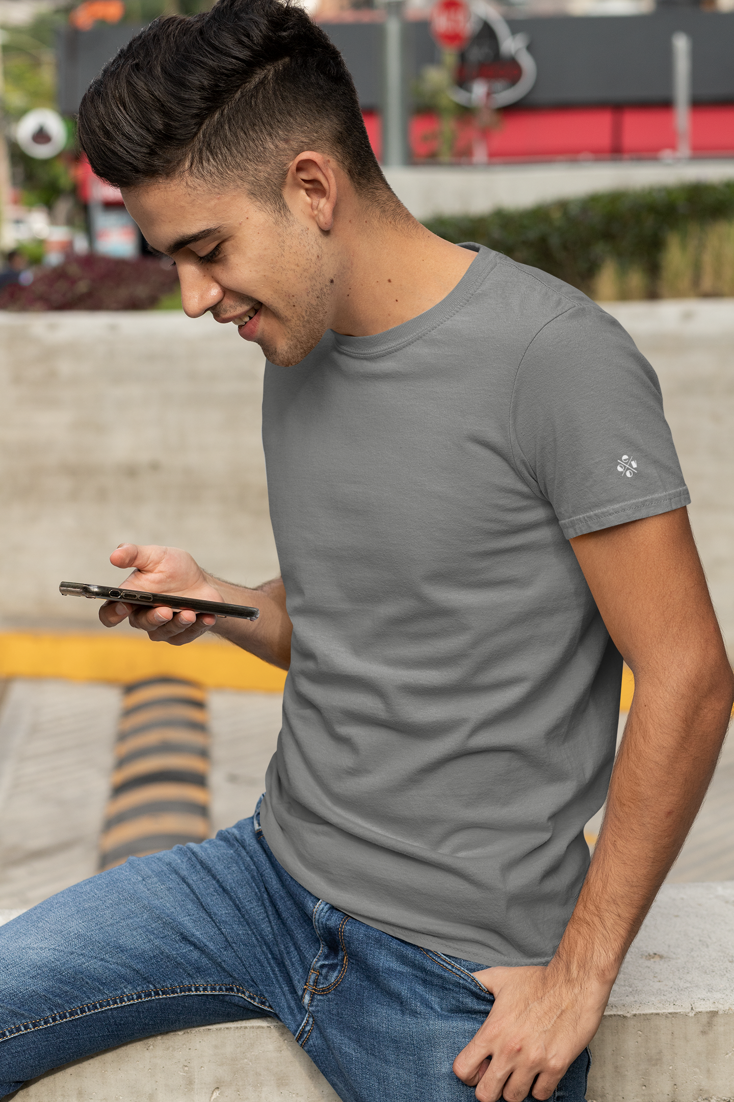 Black and Grey Plain Unisex Classic Crew T-Shirt
