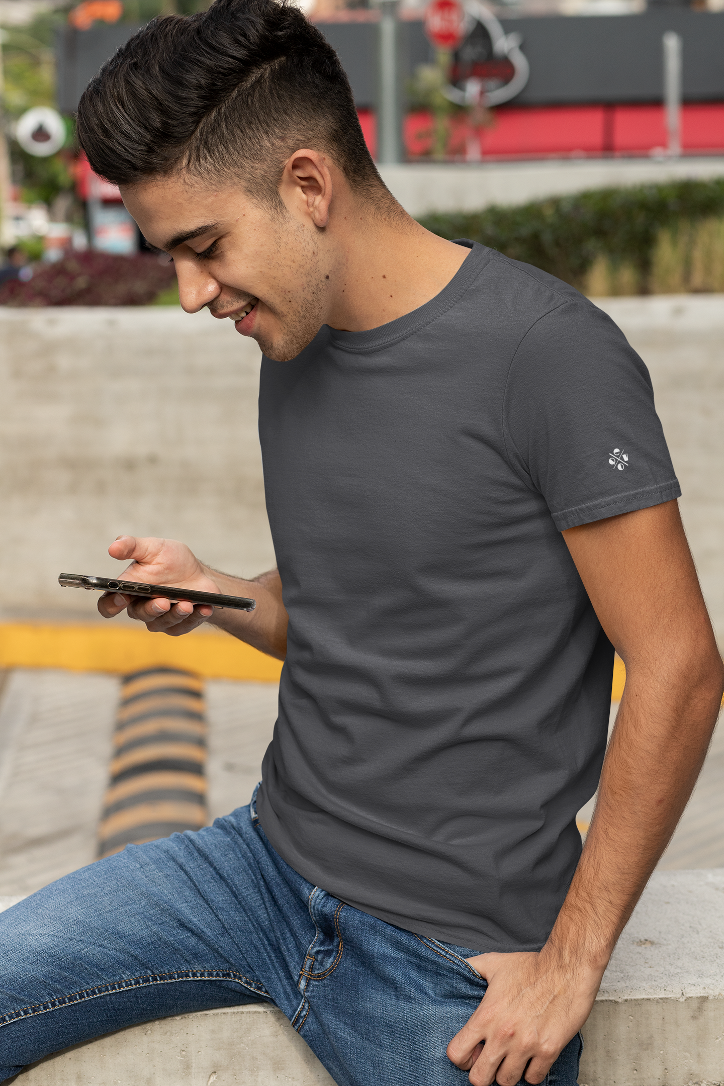 Black and Grey Plain Unisex Classic Crew T-Shirt