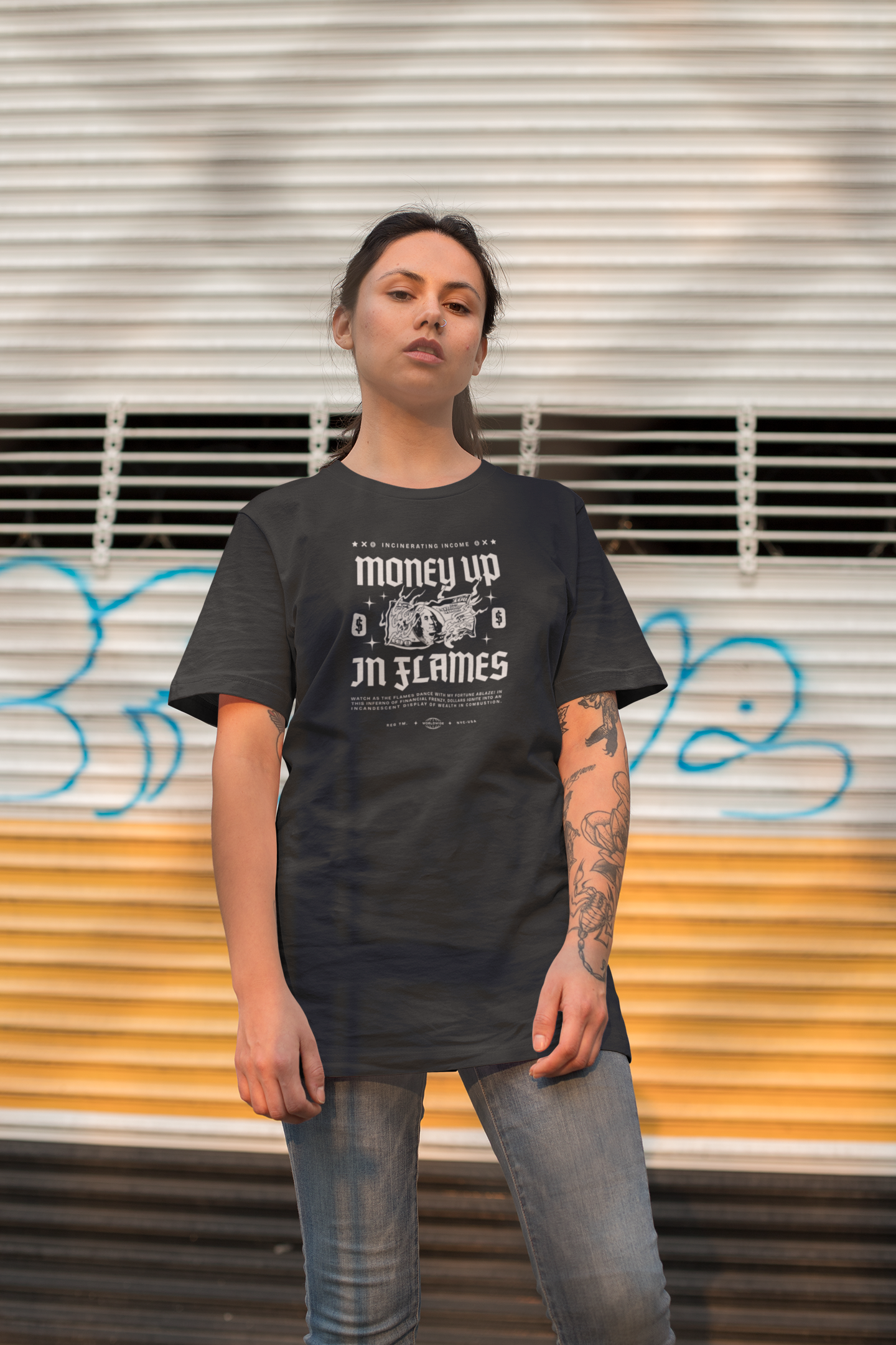 Money Up In Flames Unisex Oversized Classic T-Shirt